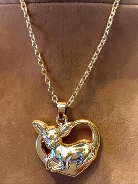 Silver-tone Chihuahua Heart Pendant Necklace Handmade